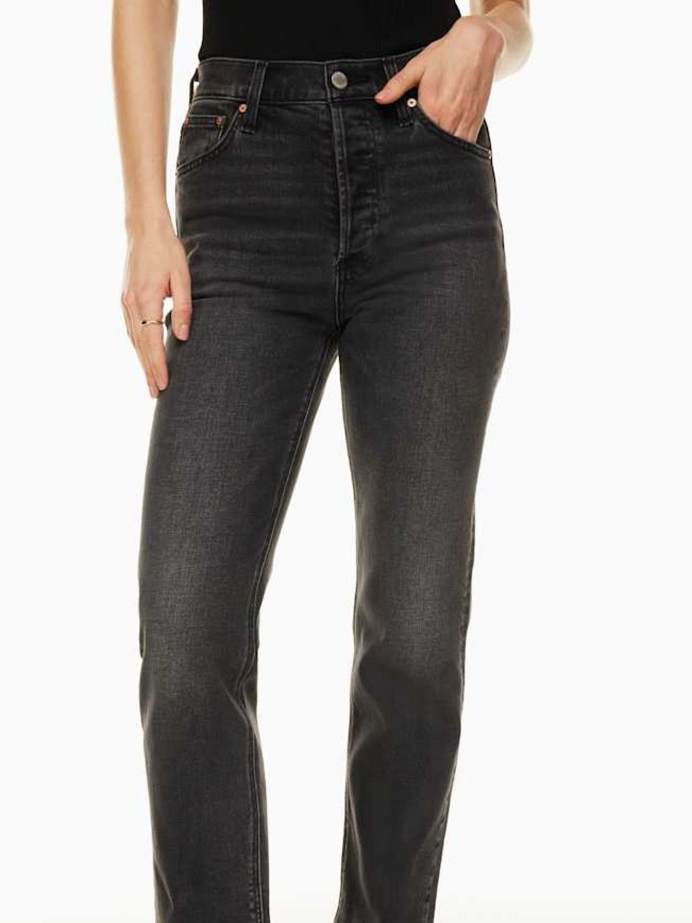 Aritzia Denim Forum Washed Black Arlo High Rise Straight Jeans Size 28